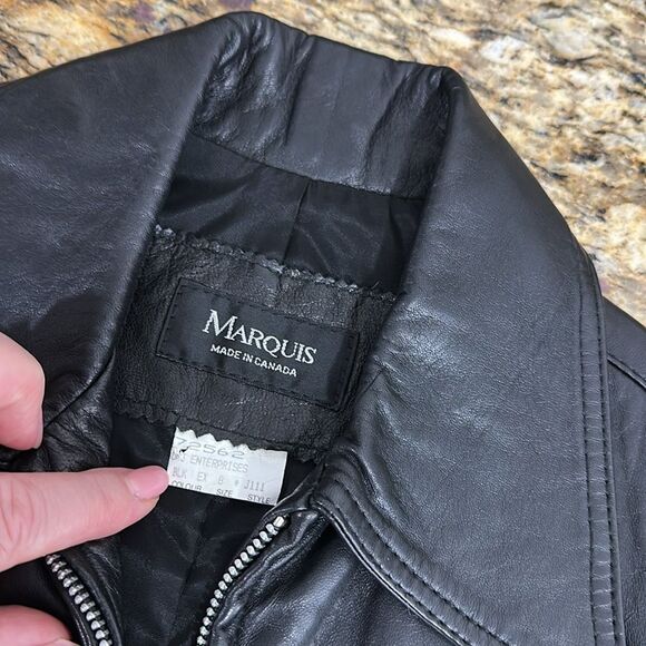 Marquis Vintage Black Leather Sleeveless Jacket Vest With Pockets Size 8 - Picture 4 of 8